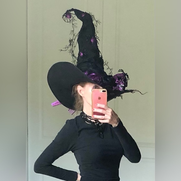Witch hat ❣️HOST PICK❣️Blood red & black Feathers skeletons, vines & flowers 1of - Picture 14 of 16